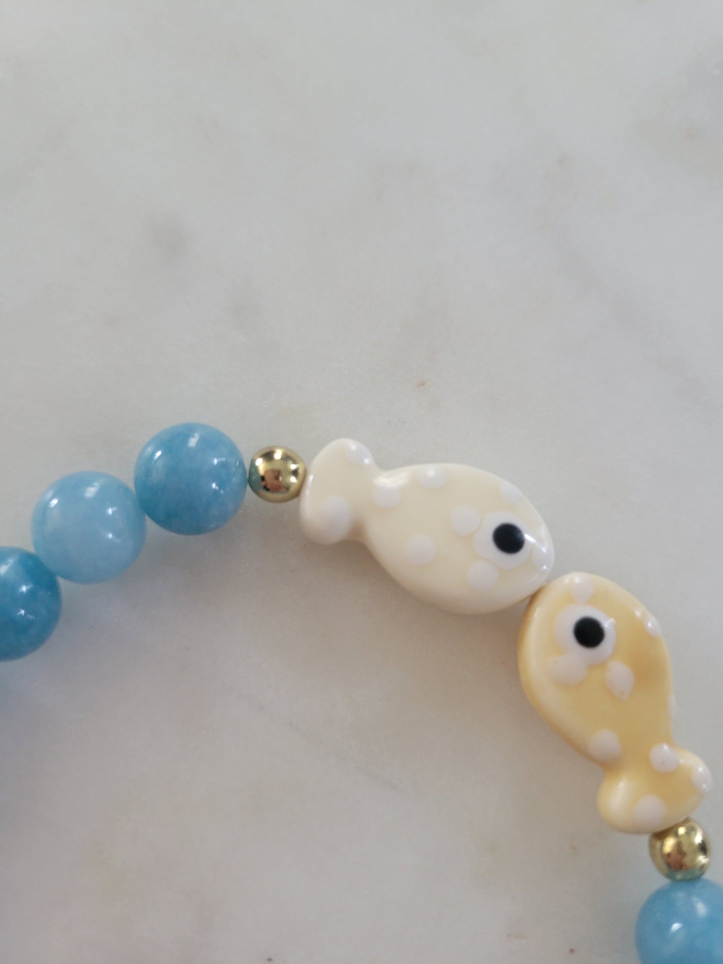 Kissing Fish & Blue Jade Beaded Bracelet