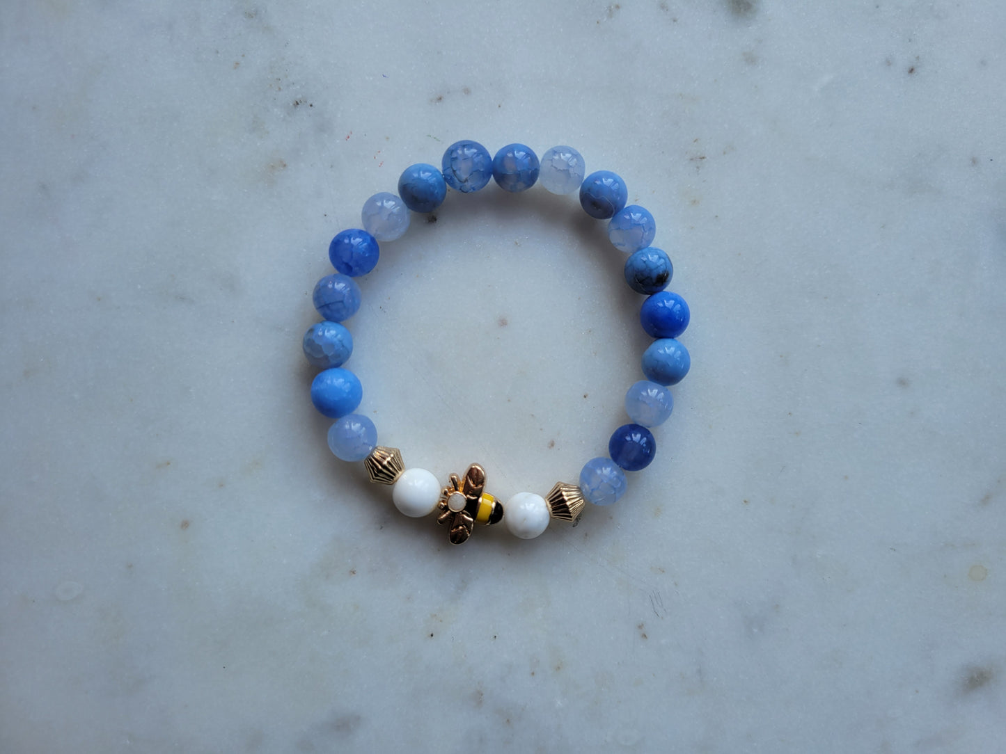 Bee & Blue Fire Agate Beaded Bracelet