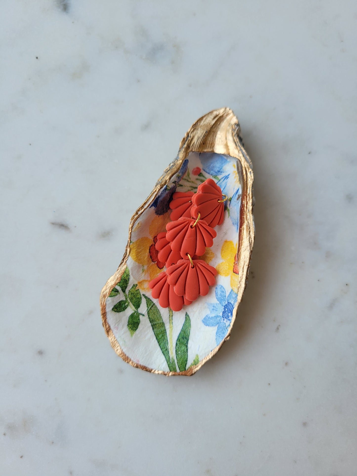 Oyster Shell Trinket Dish: Floral Print: Small