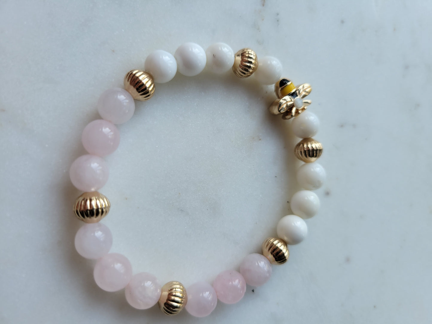Bee Stack : Rose Quartz & Green Adventurine Bracelets (2)