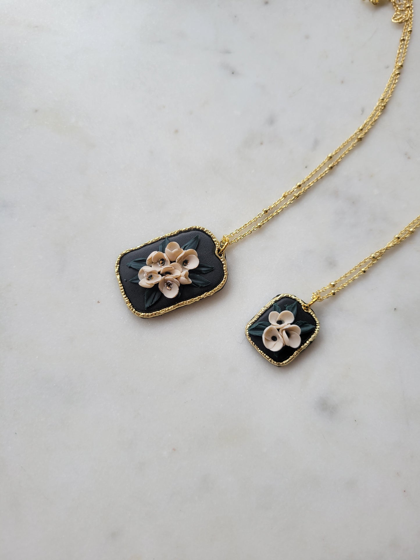 Audrey : Black and Cream Handcrafted Floral Necklaces