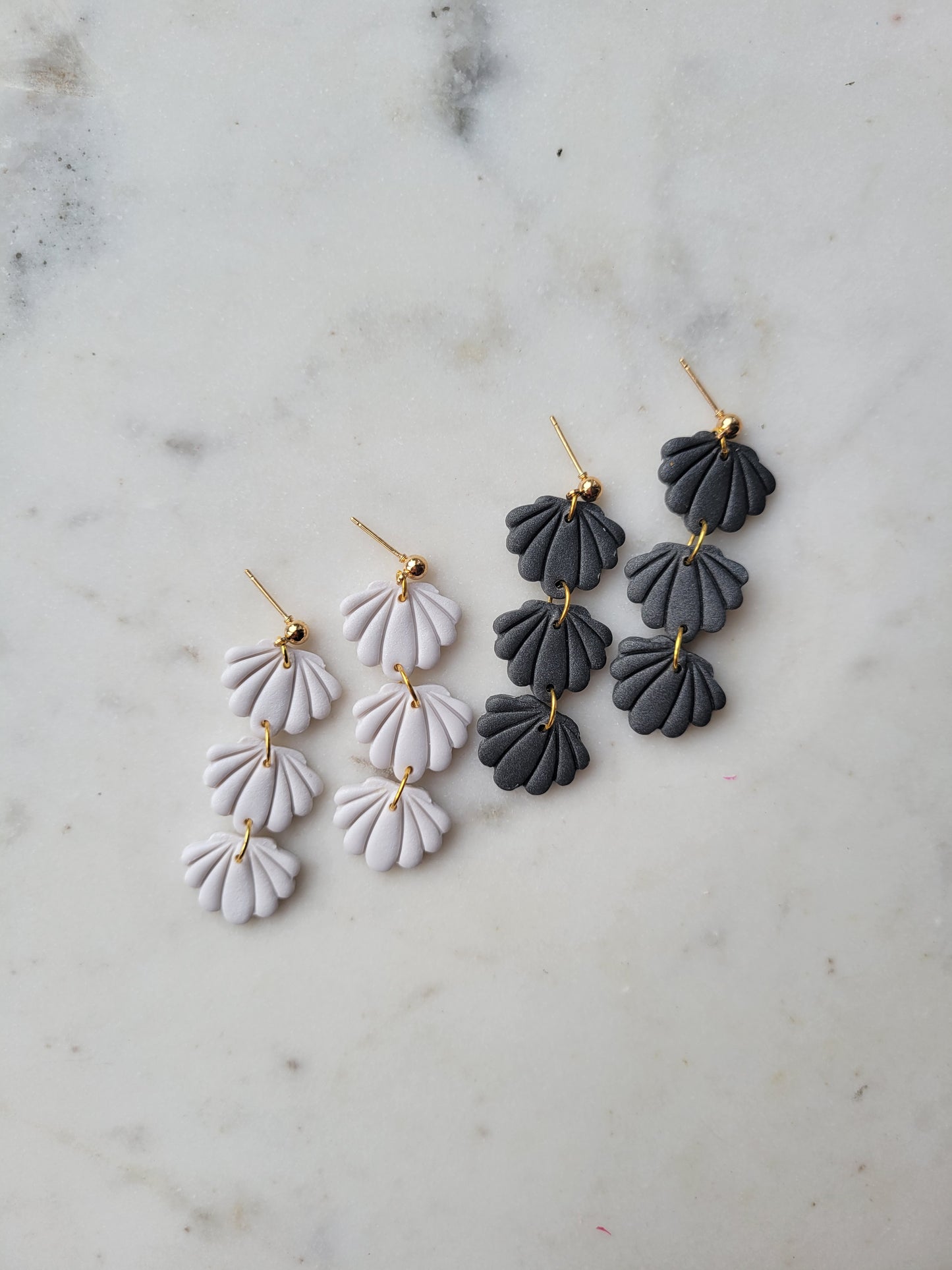 Seashell Long Dangles: White Shimmer