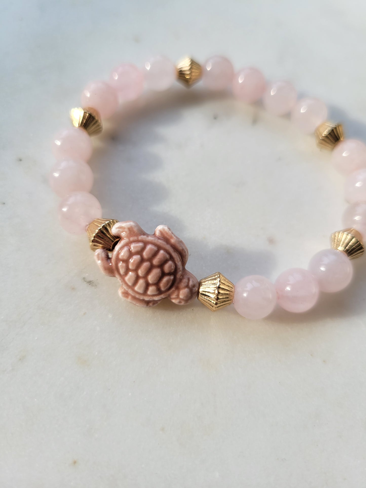 Turtle & Rose Quartz Beaded Bracelet