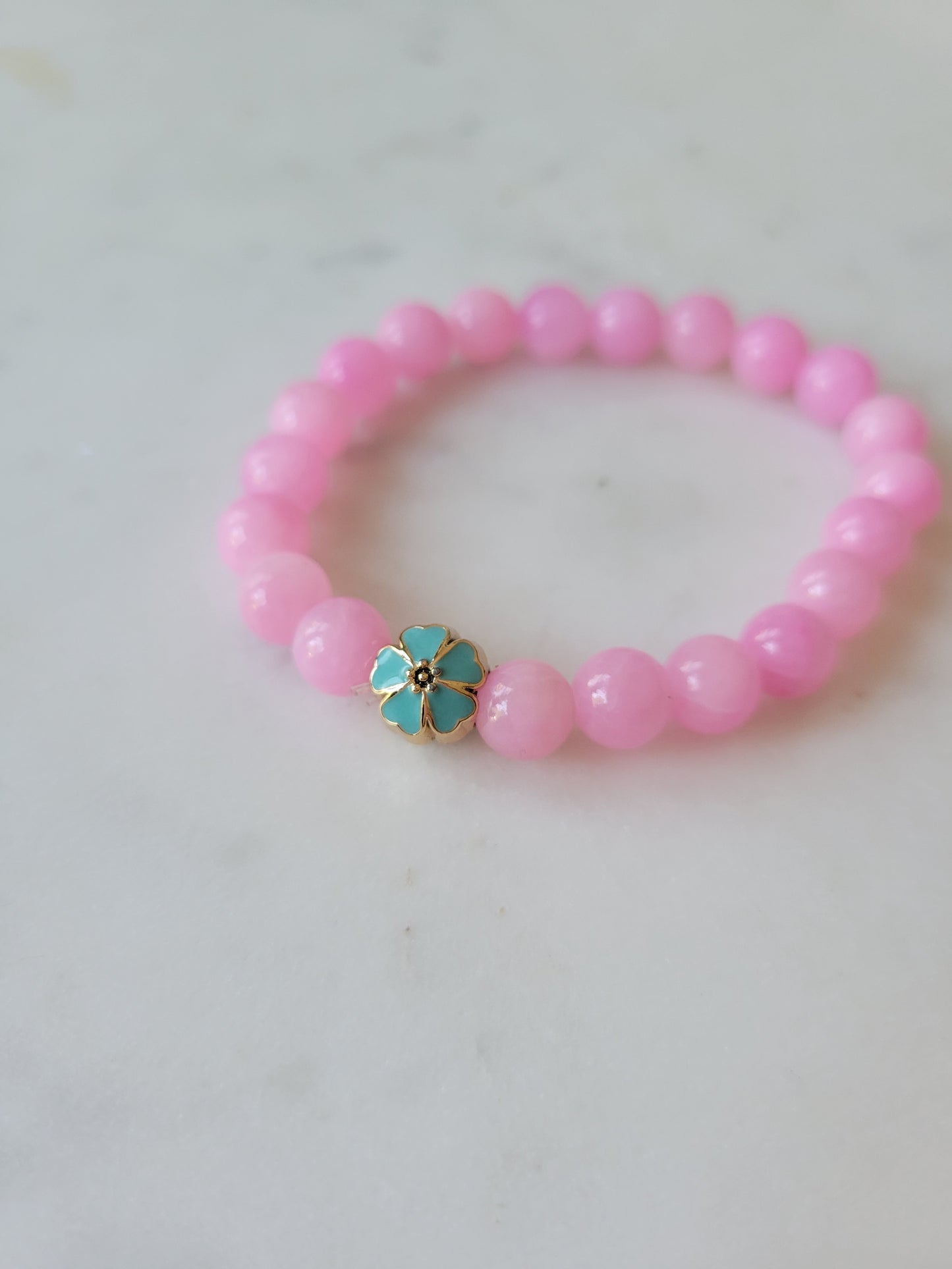 *Child's Size* Flower Child Stretchy Bracelet: Pink Jade