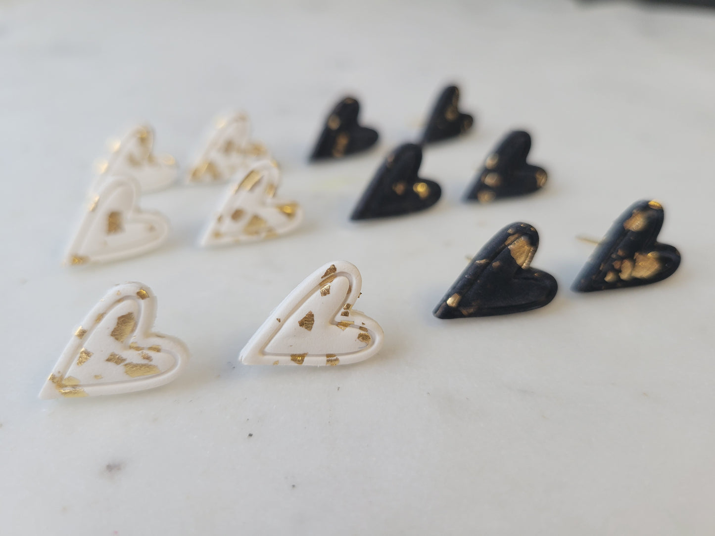 Gold Leaf Heart Studs: Black or White