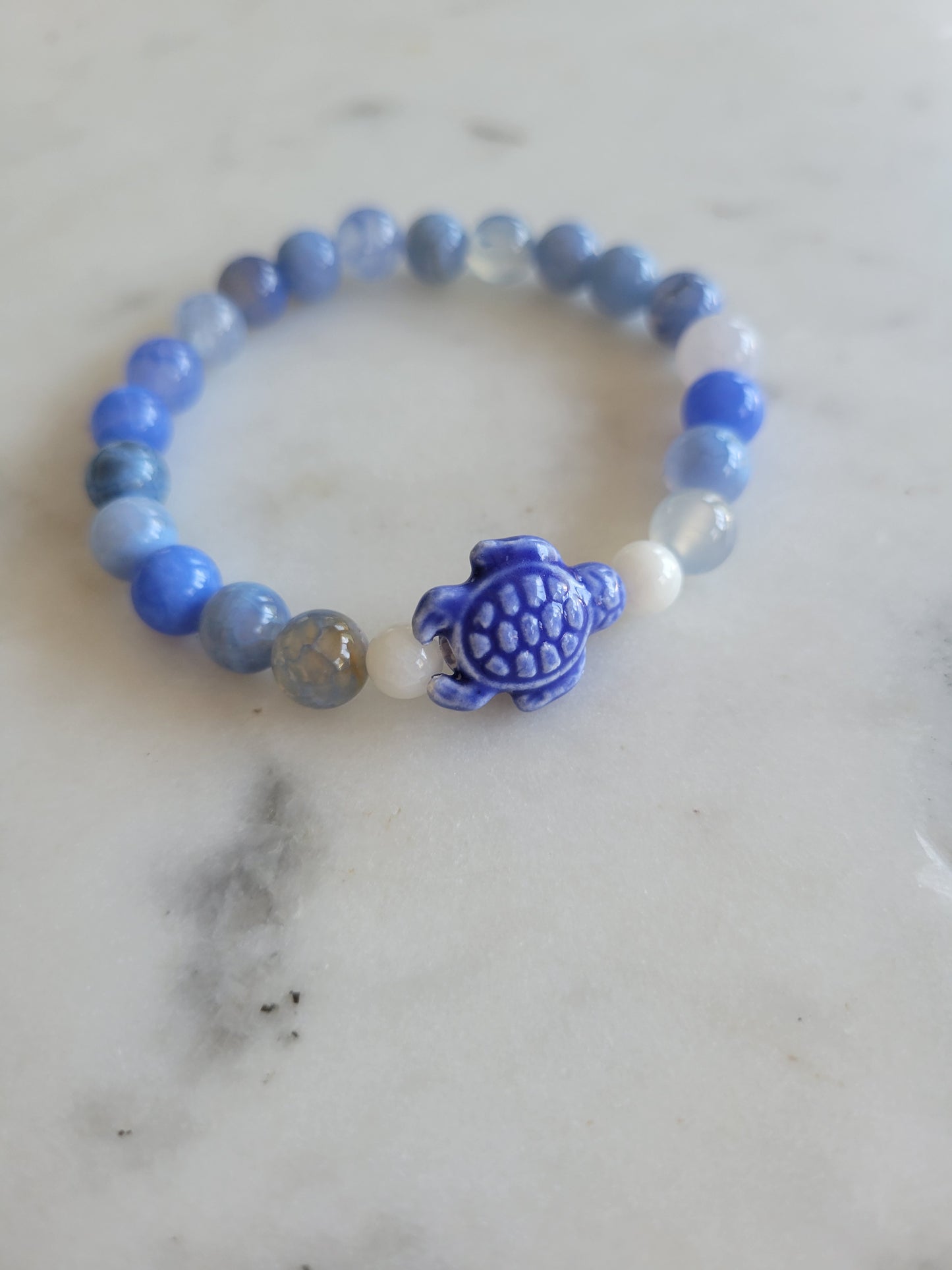 Blue Turtle & Blue Fire Agate Beaded Bracelet