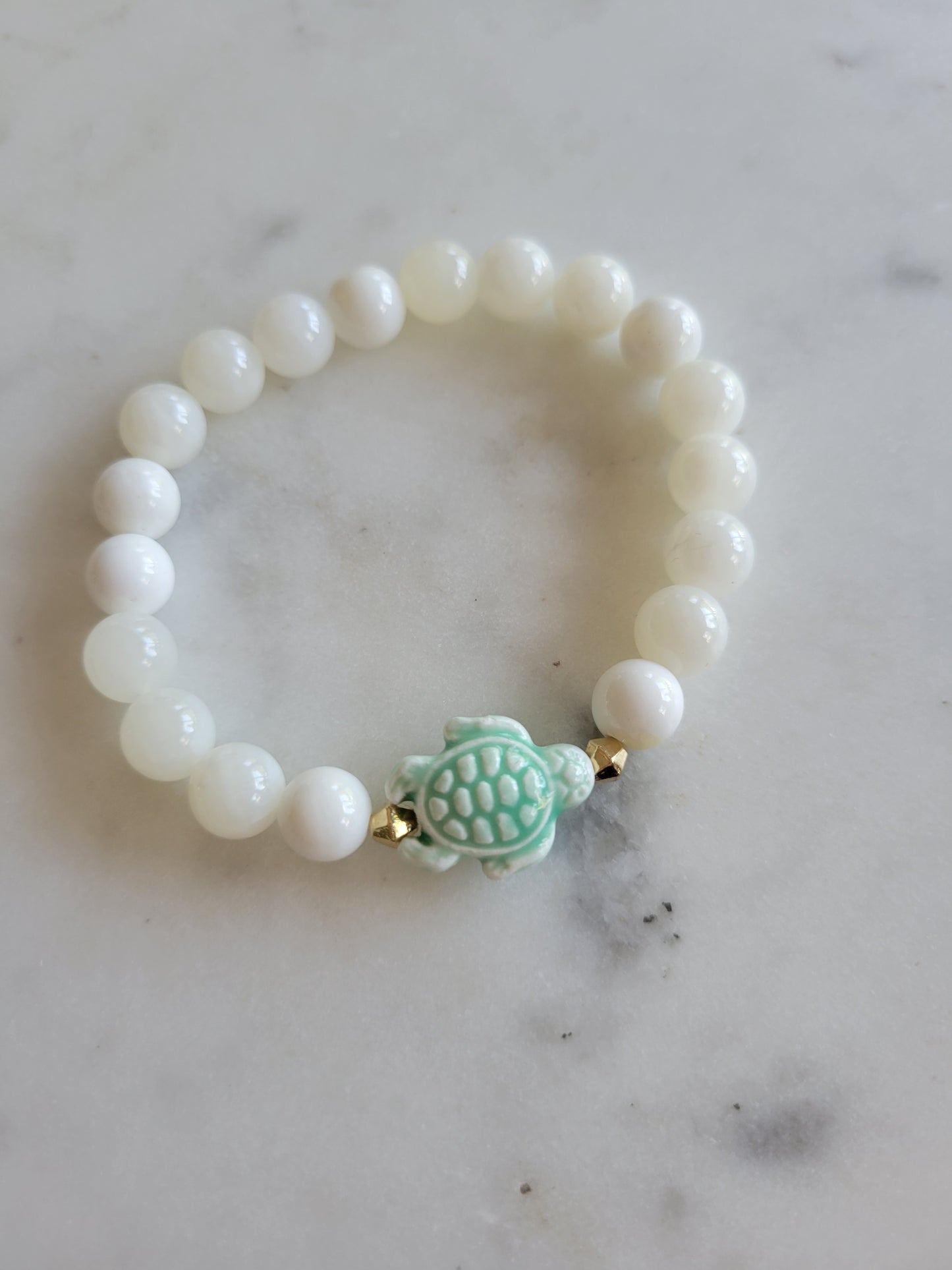 Teal Turtle & Shell Beaded Bracelet