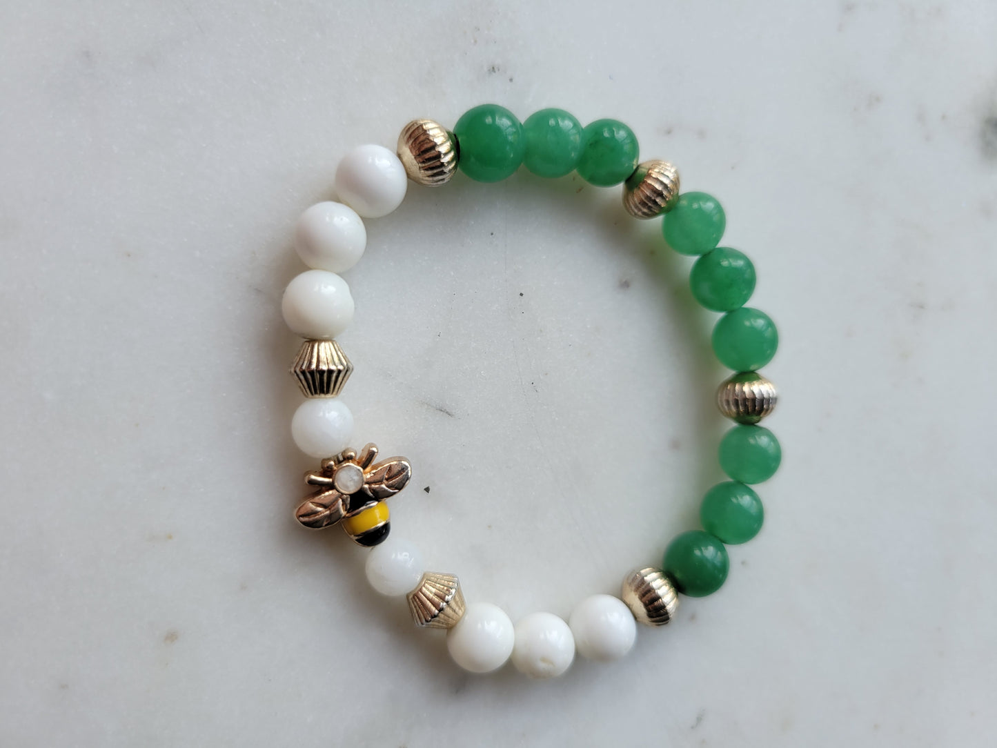Bee Stack : Rose Quartz & Green Adventurine Bracelets (2)