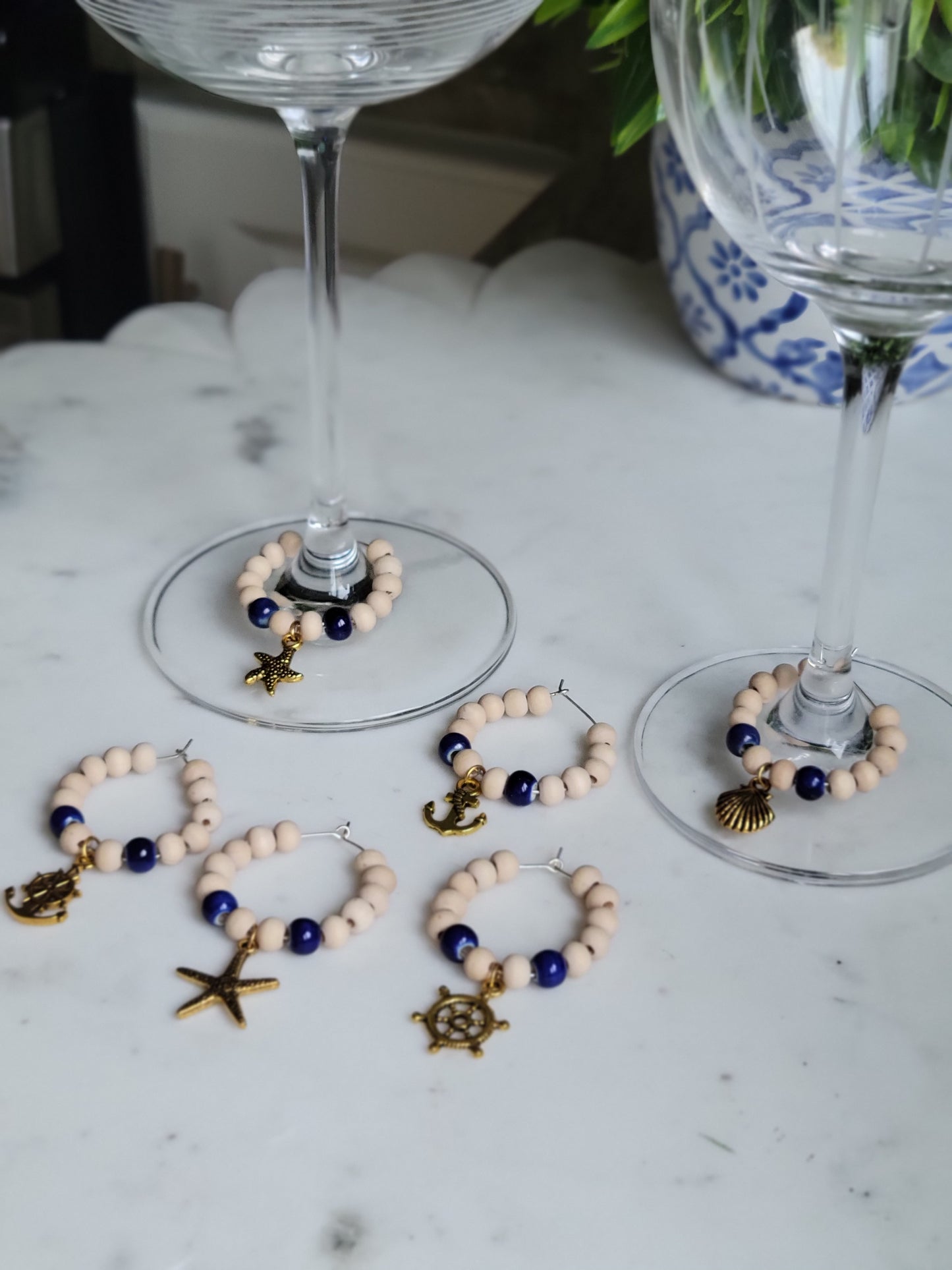 Nautical Blue Wine Charms (Set of 6 : Large)