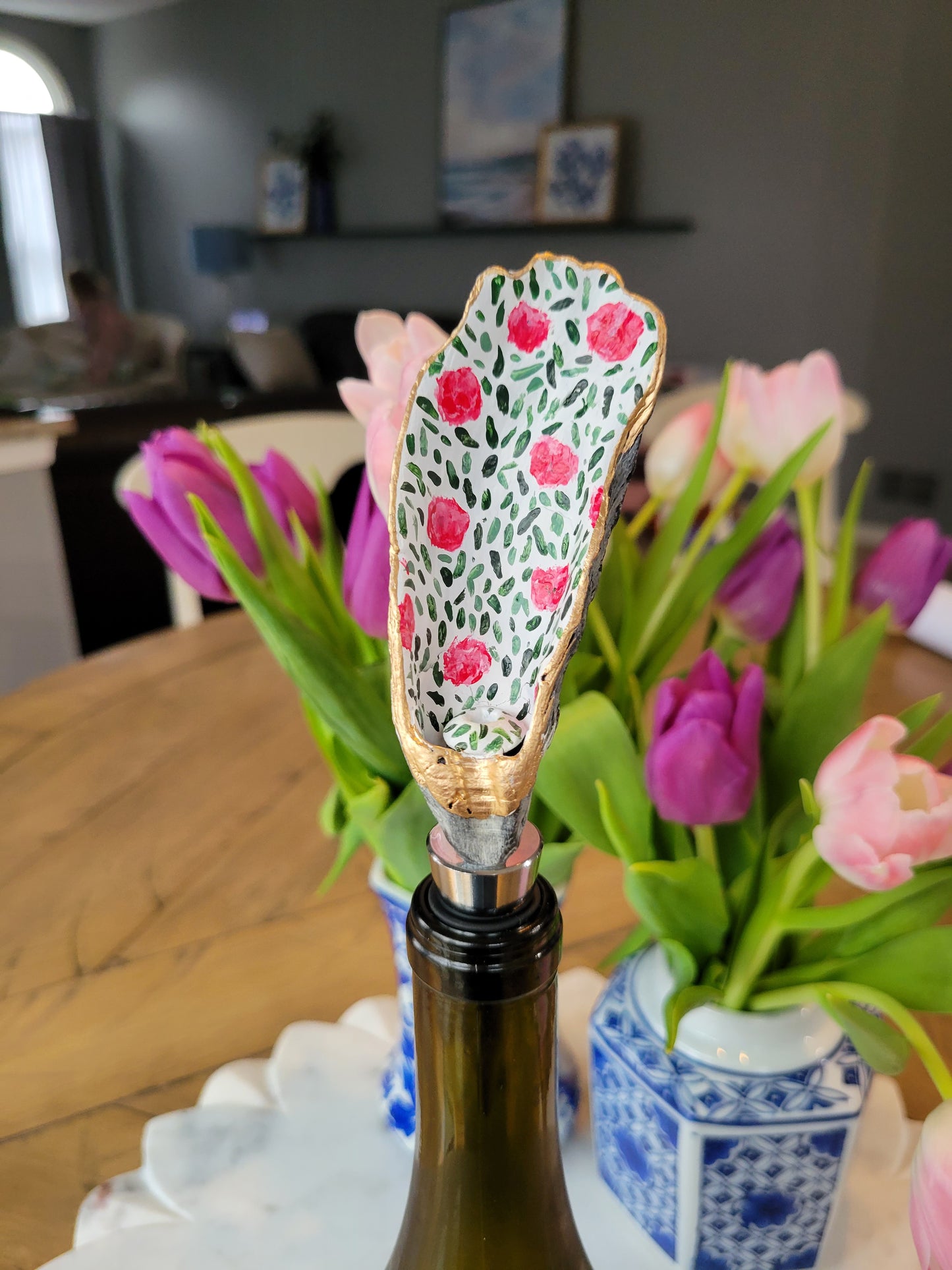 Bottle Stopper: Hand Painted Oyster Shell