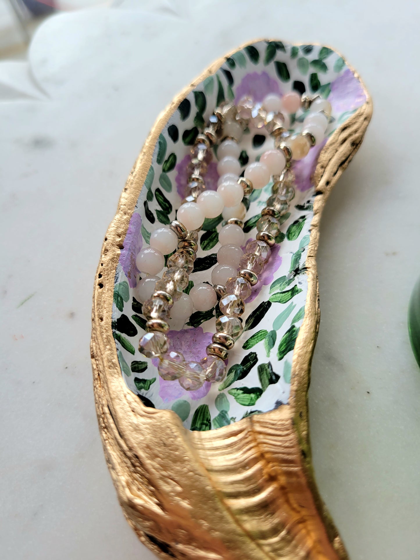 Oyster Shell Catch-All Dish: Handpainted Lavender Florals
