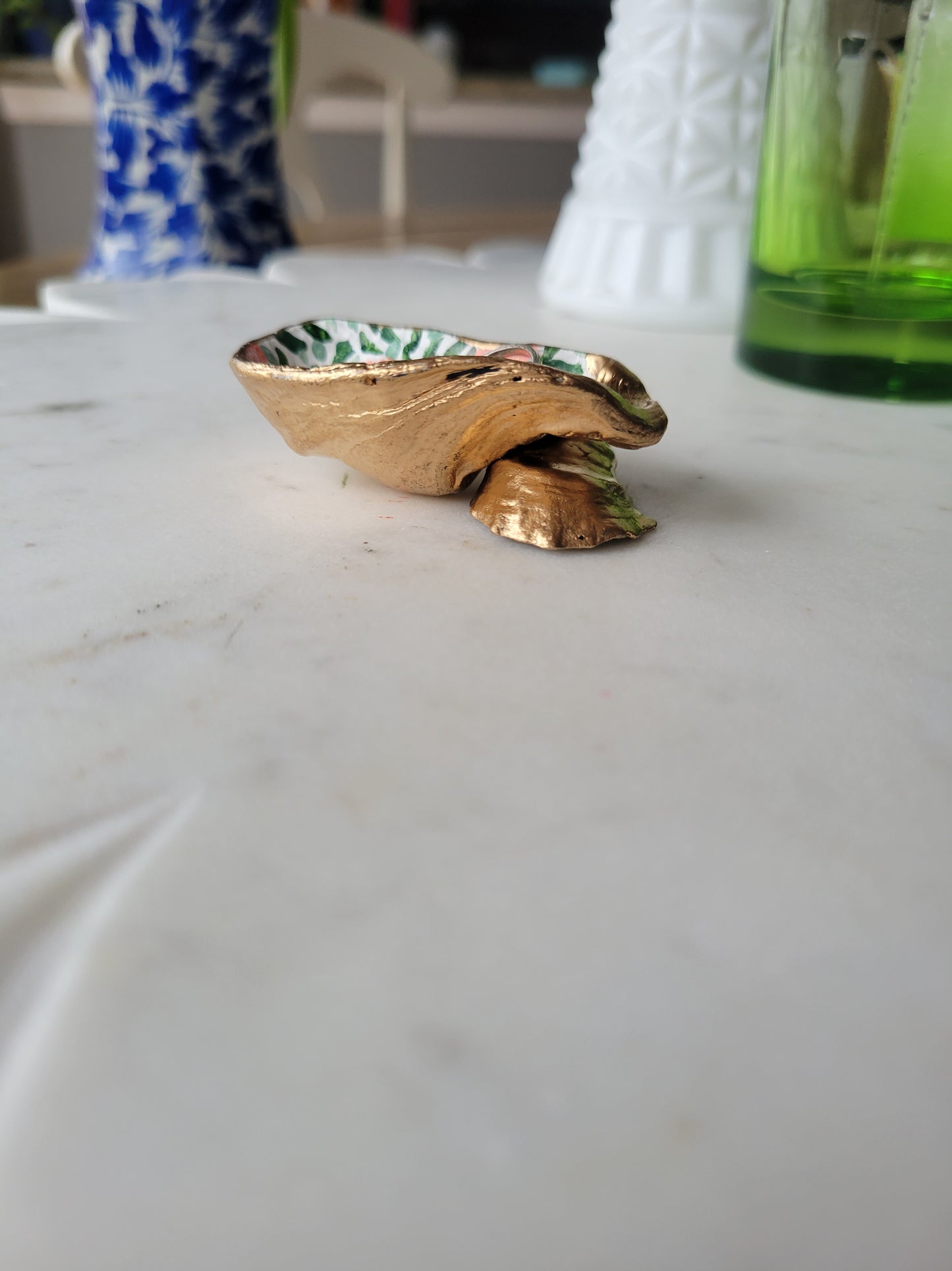 Oyster Shell Ring Dish: Handpainted Peach Florals