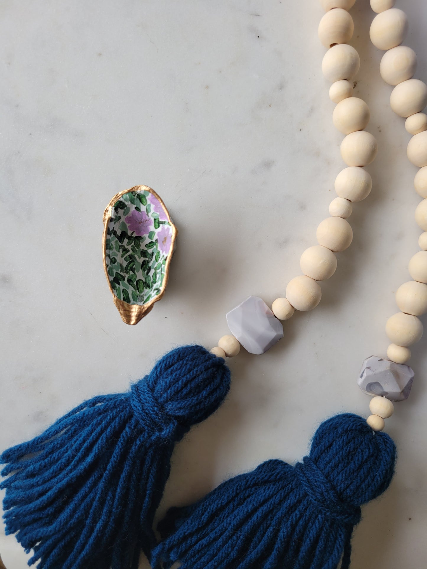 Oyster Shell Ring Dish: Handpainted Florals; Tiny