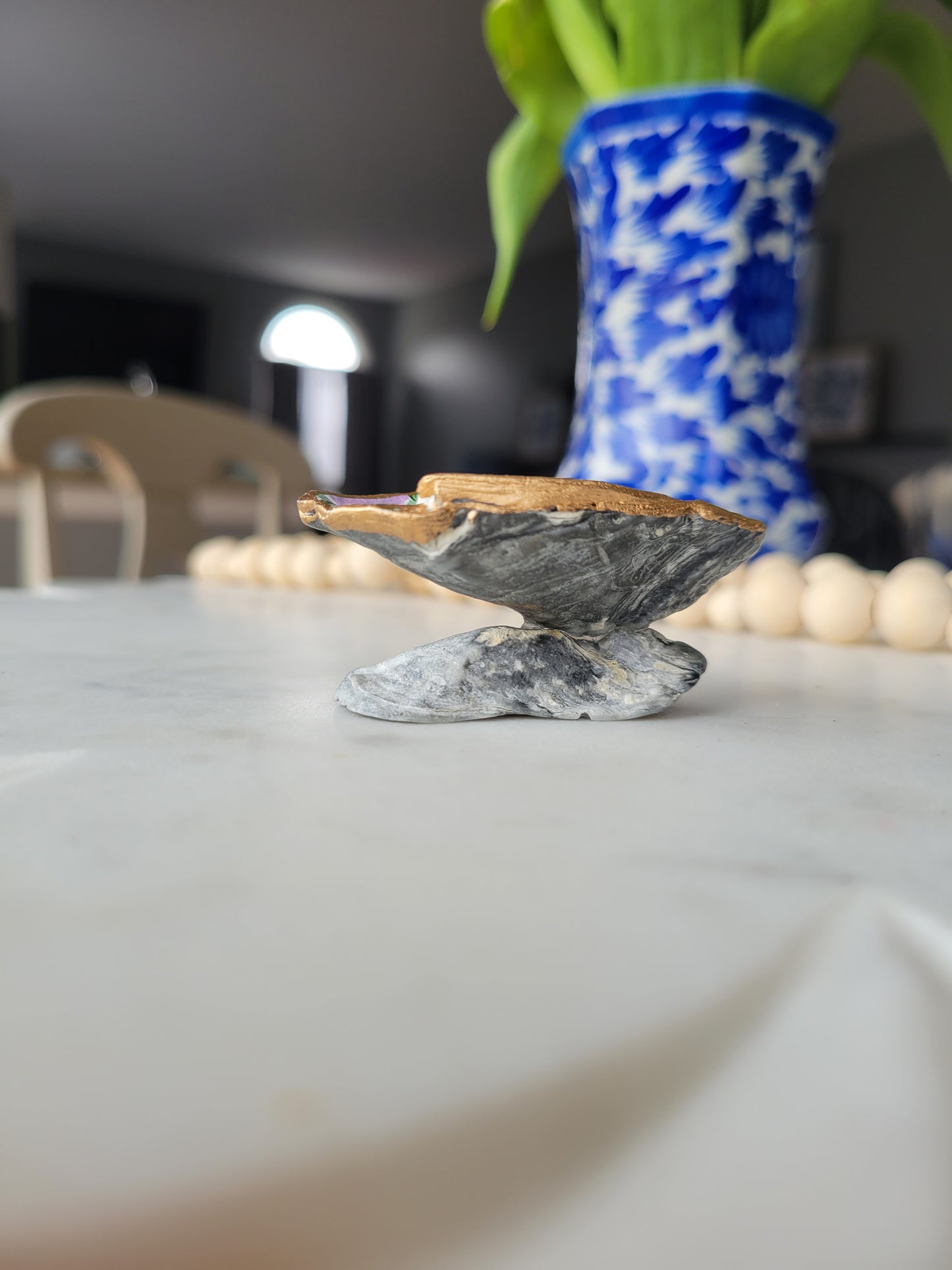 Oyster Shell Ring Dish: Handpainted Florals; Tiny