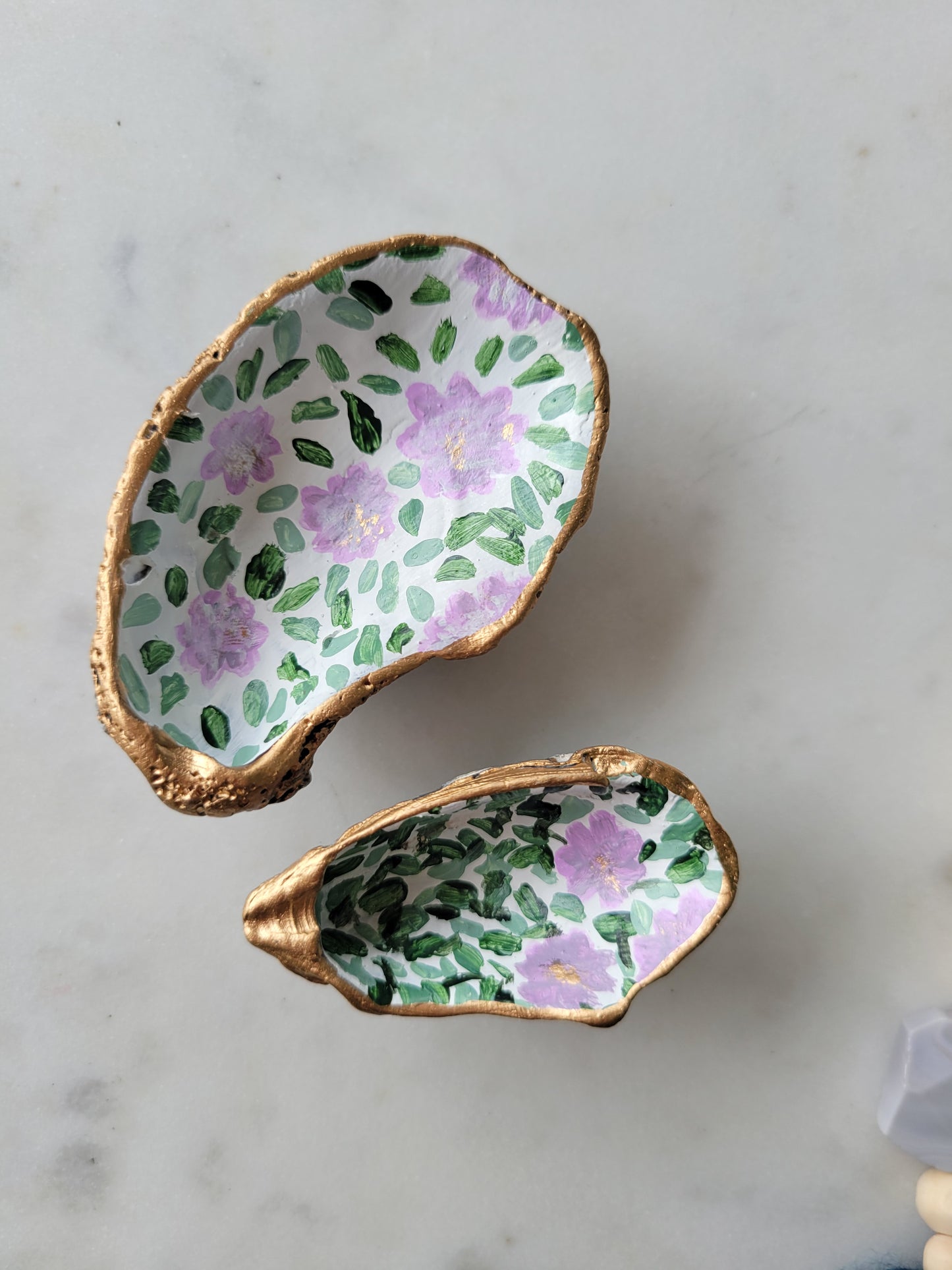 Oyster Shell Ring Dish: Handpainted Florals; Tiny
