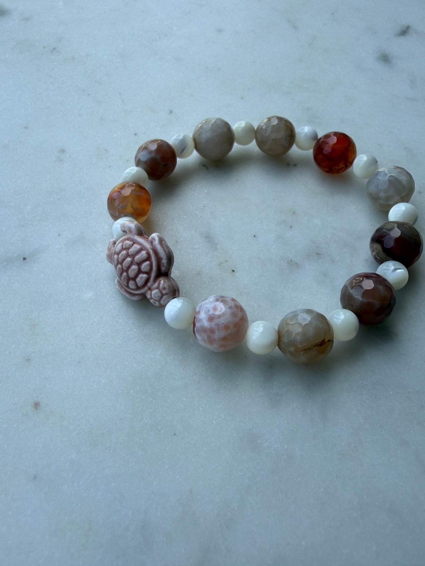 Turtle Bracelet with Agate and Mother of Pearl