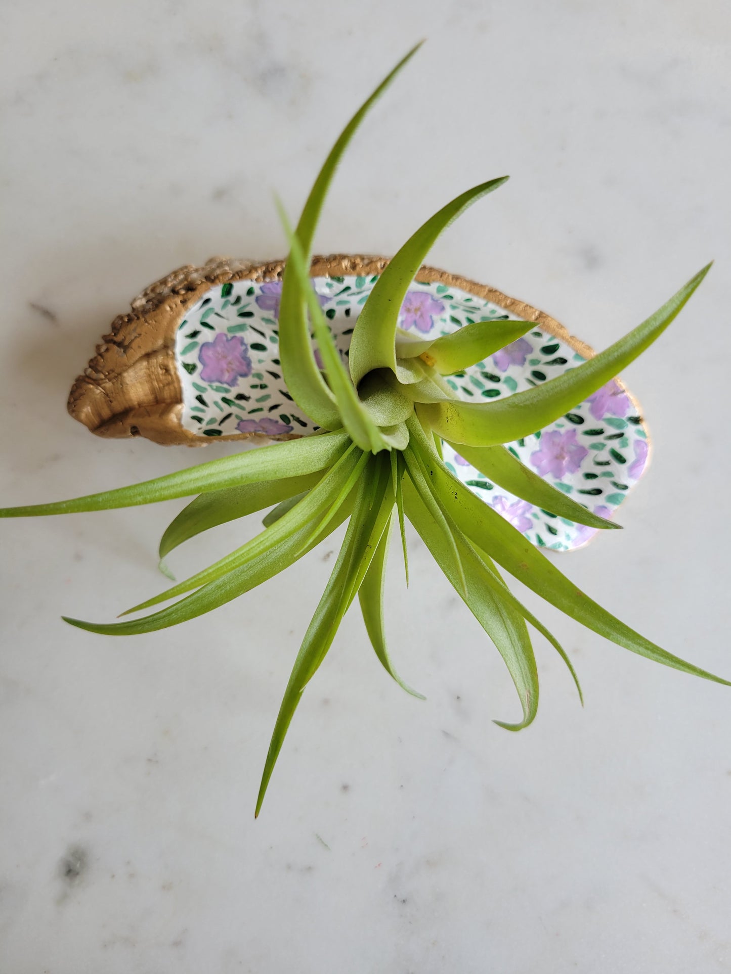 Oyster Shell Catch-All Dish: Handpainted Lavender Florals (Gold Embellishment)