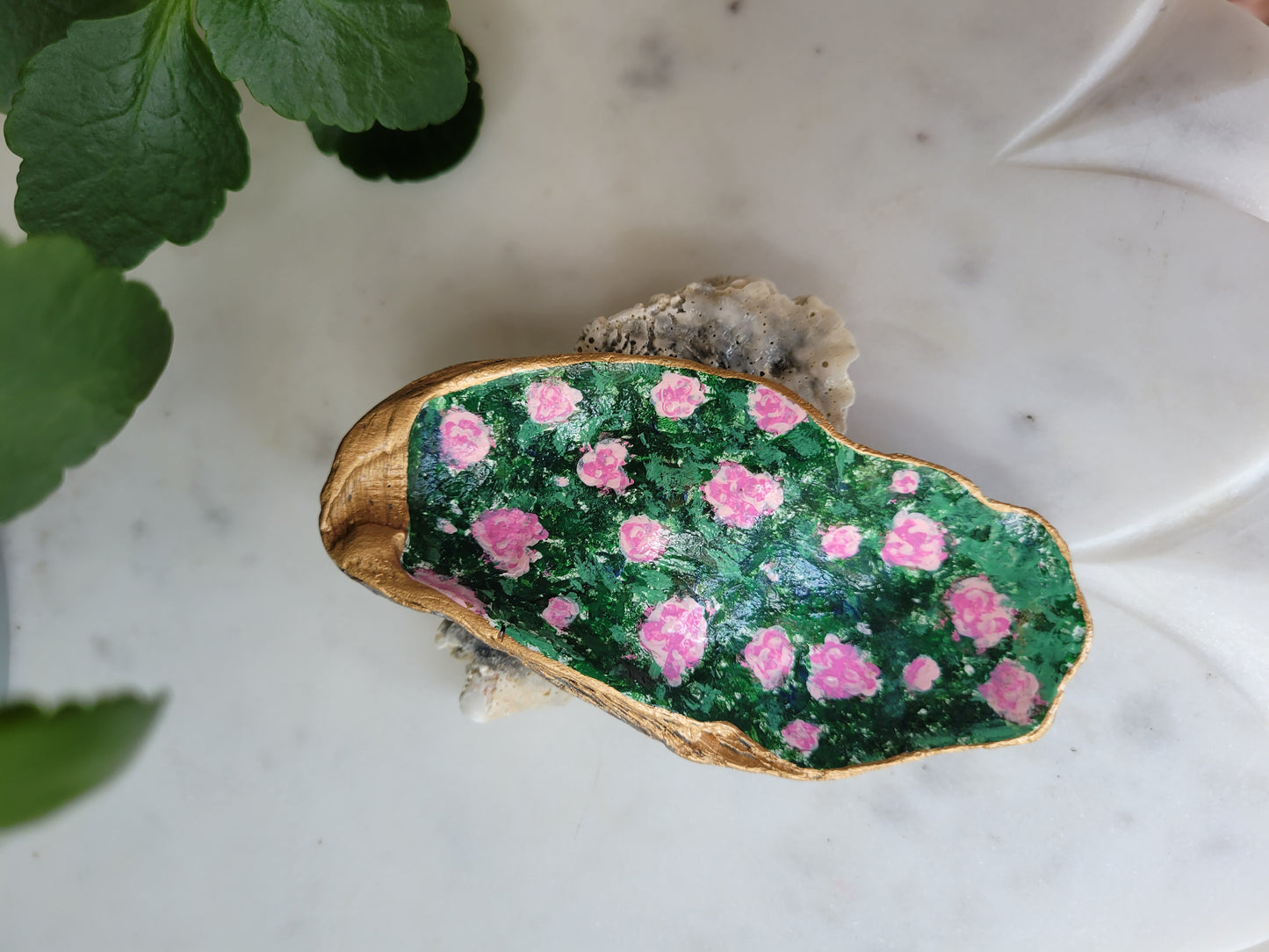 Oyster Shell Ring Dish: Handpainted Peonies