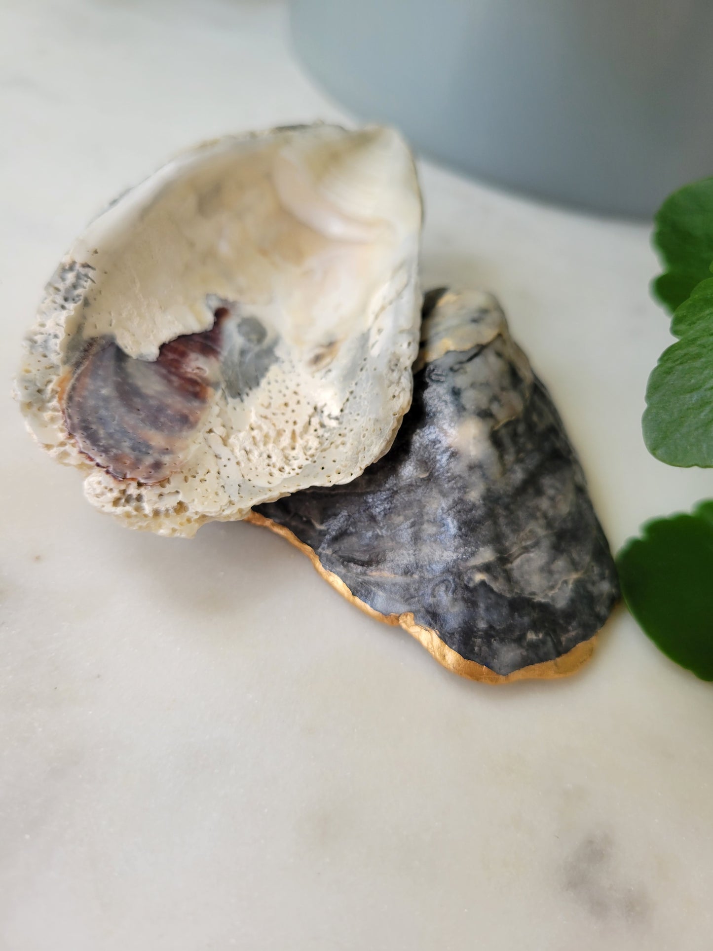 Oyster Shell Ring Dish: Handpainted Peonies