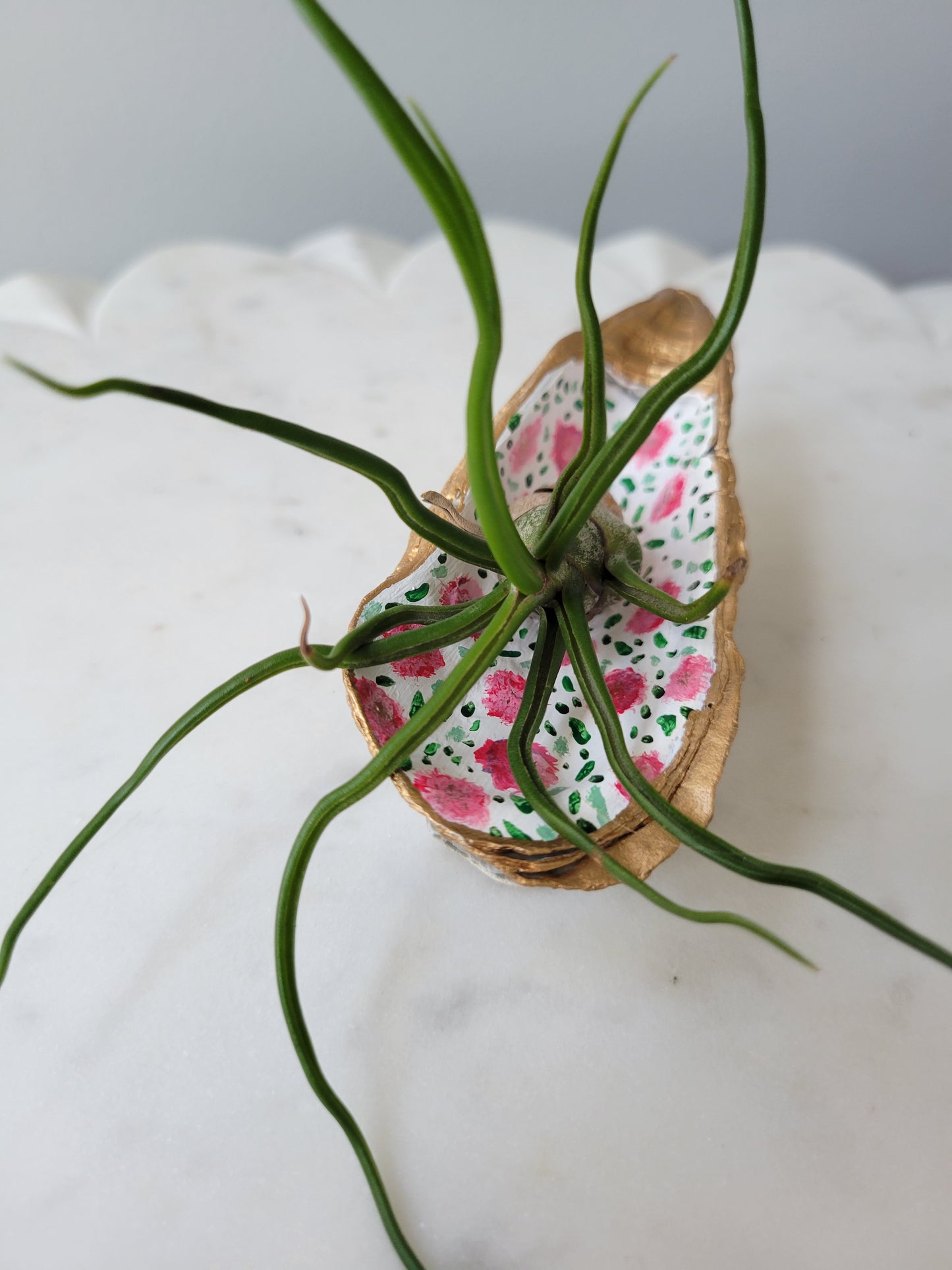 Oyster Shell Ring Dish: Handpainted Pink Florals