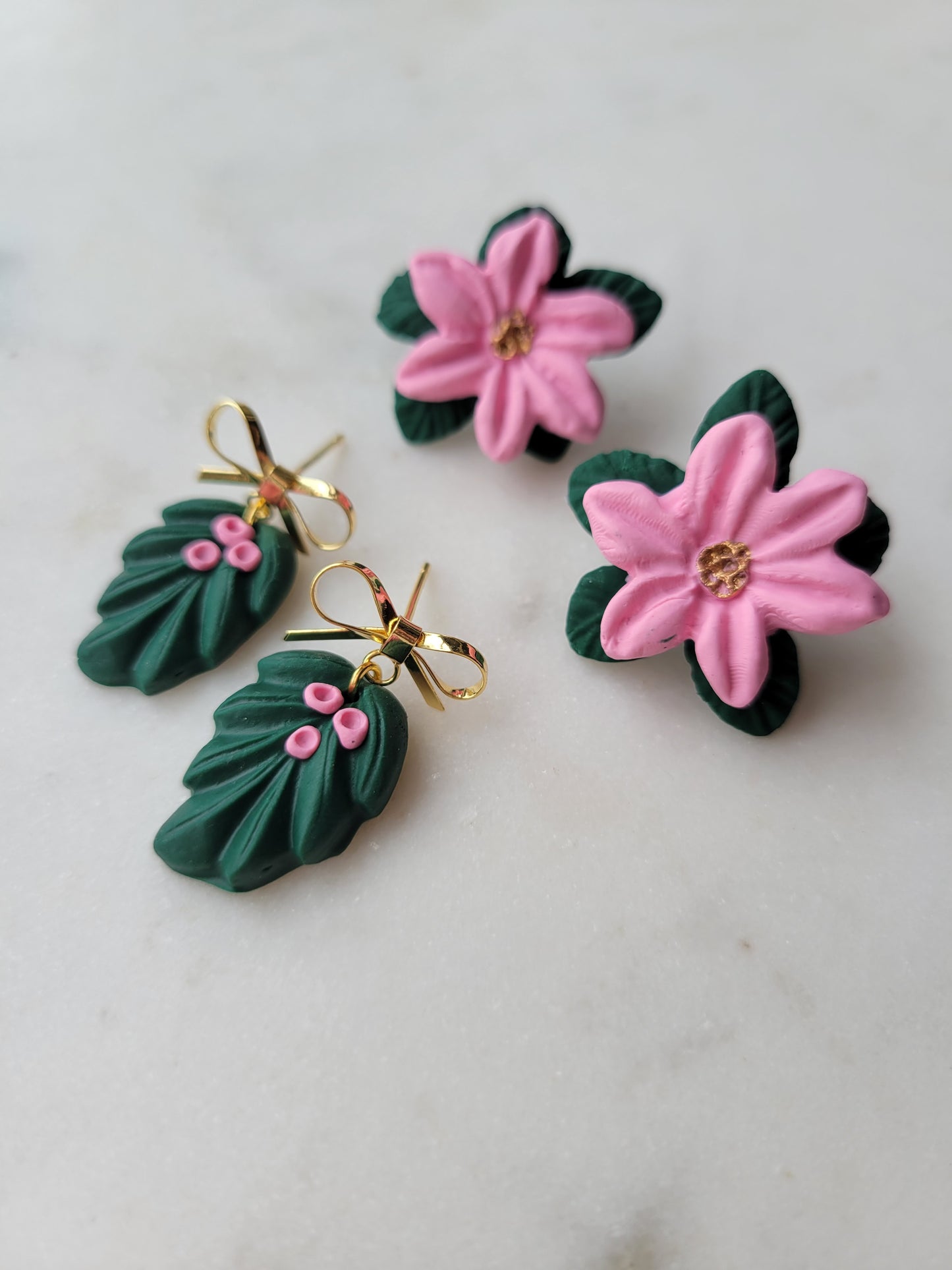 Pink Poinsettia Statement Studs