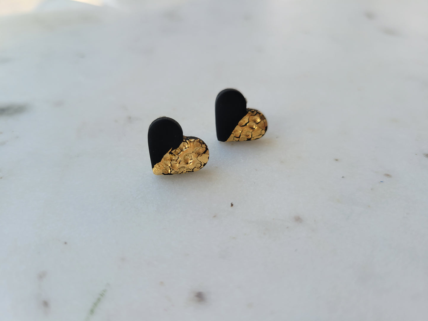 Black & Gold Heart Studs