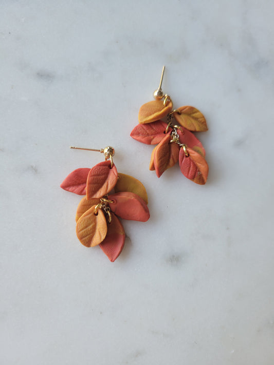 Addi : Autumn Leaf Drop Earrings : Yellow/Orange