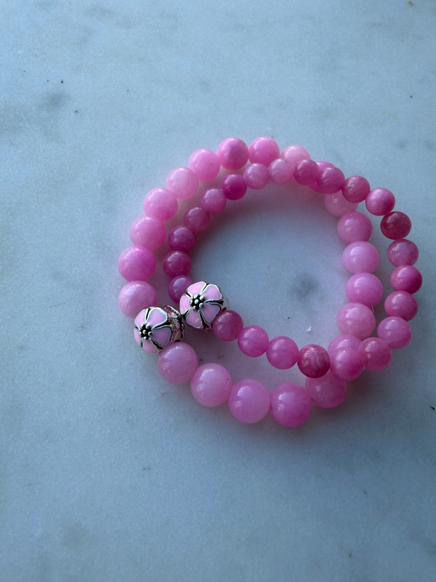 Flower Stretchy Bracelet: Pink Jade
