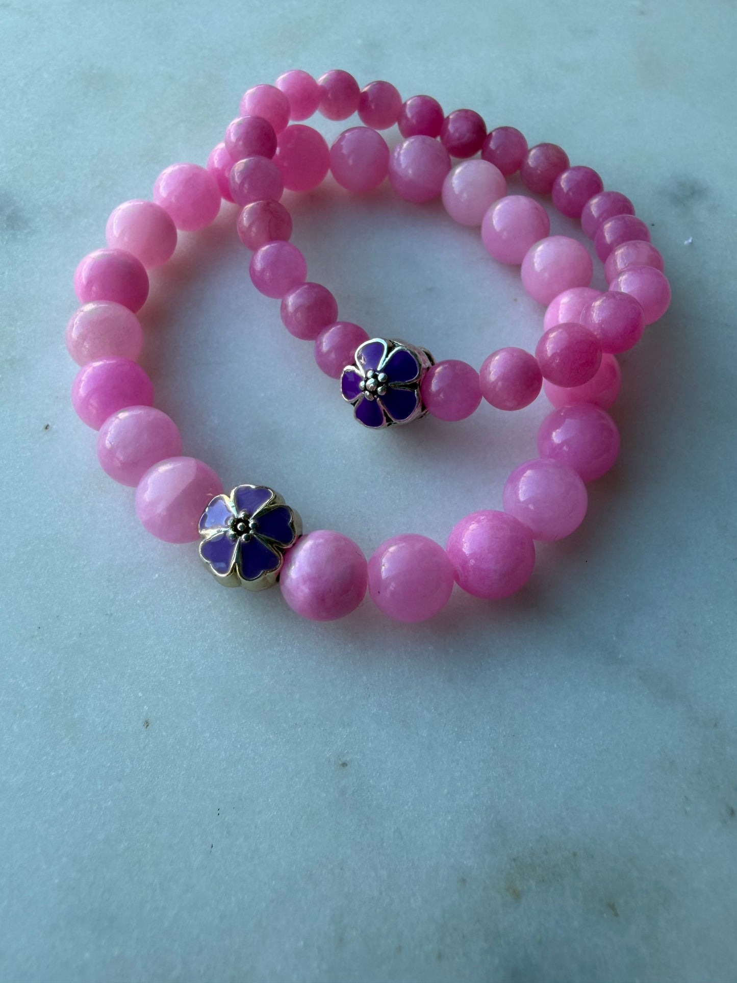 Flower Stretchy Bracelet: Pink Jade