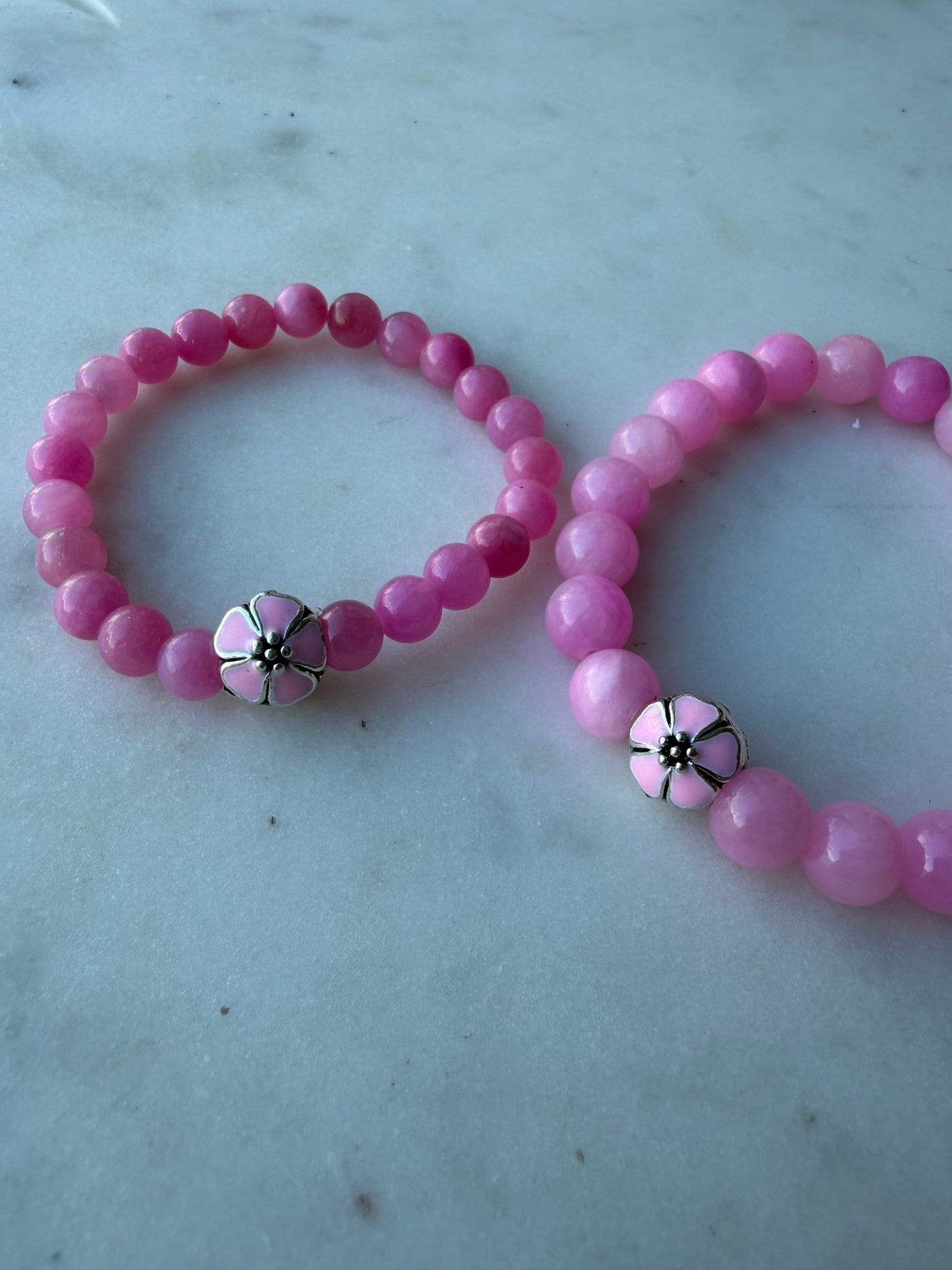 Flower Stretchy Bracelet: Pink Jade