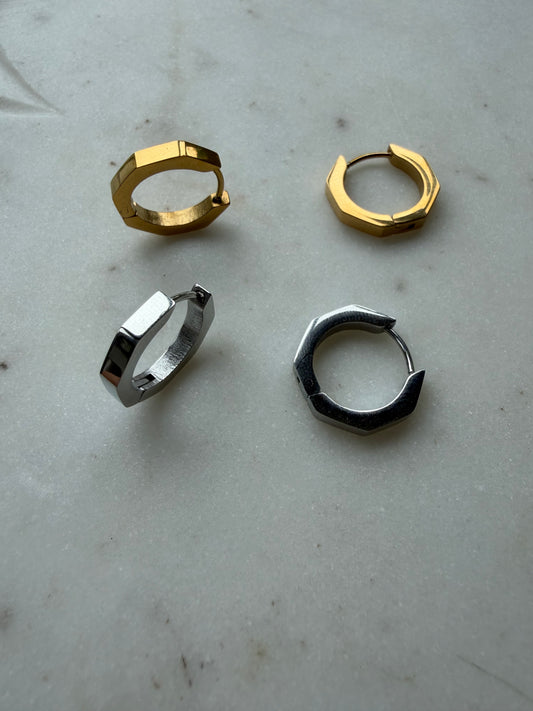 Delta : Geometric Huggie Hoop (Style 4) Tarnish Resistant Hoops for Interchangeable Charms