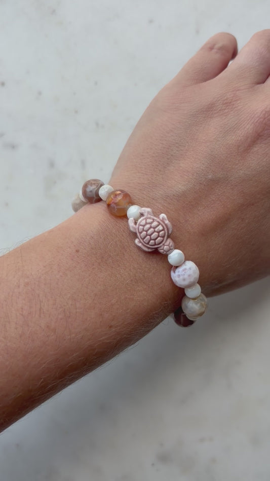 Turtle Bracelet with Agate and Mother of Pearl