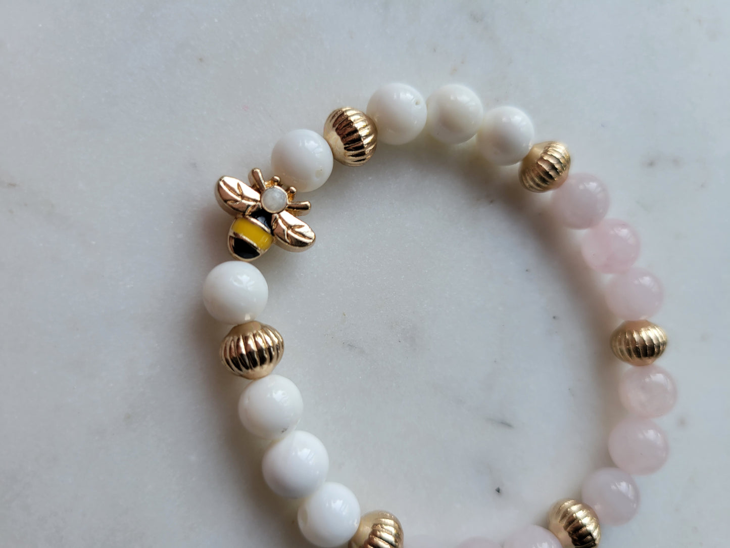 Bee Stack : Rose Quartz & Green Adventurine Bracelets (2)
