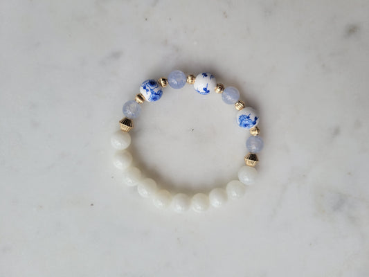 Cloisonne, Blue Fire Agate & Shell Beaded Bracelet