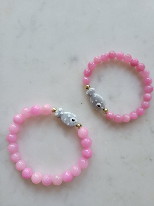 Fish Stretchy Bracelet: Pink Jade