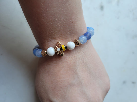 Bee & Blue Fire Agate Beaded Bracelet