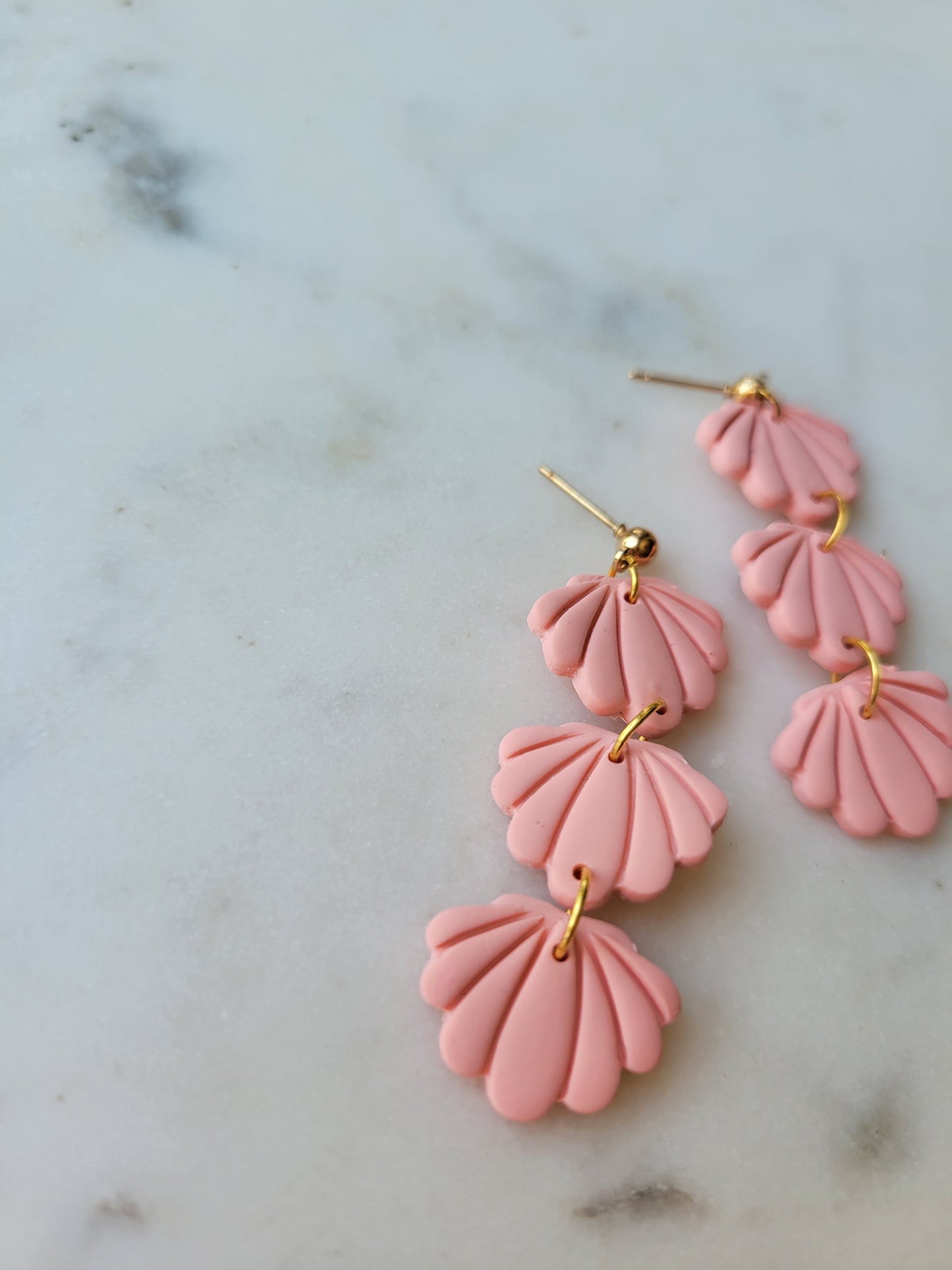 Seashell Long Dangles: Peachy Pink