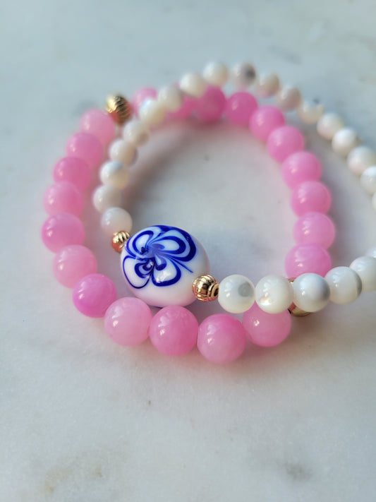 Blue & White Ceramic & Mother of Pearl