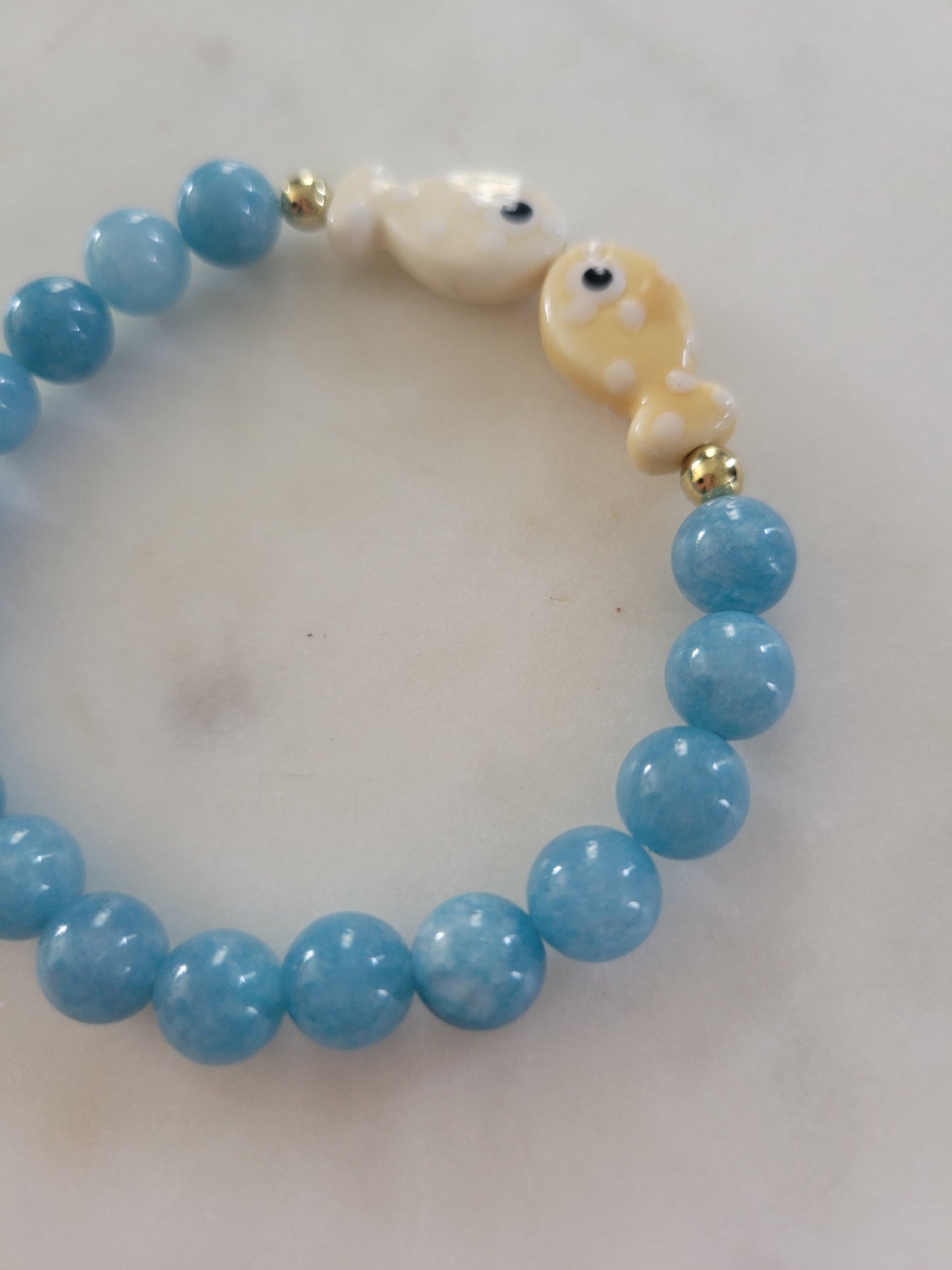 Kissing Fish & Blue Jade Beaded Bracelet