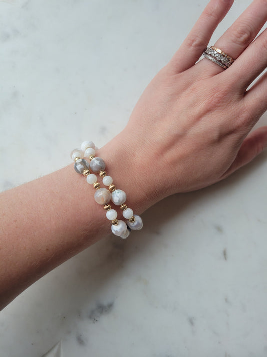 Agate & Shell Beaded Bracelet