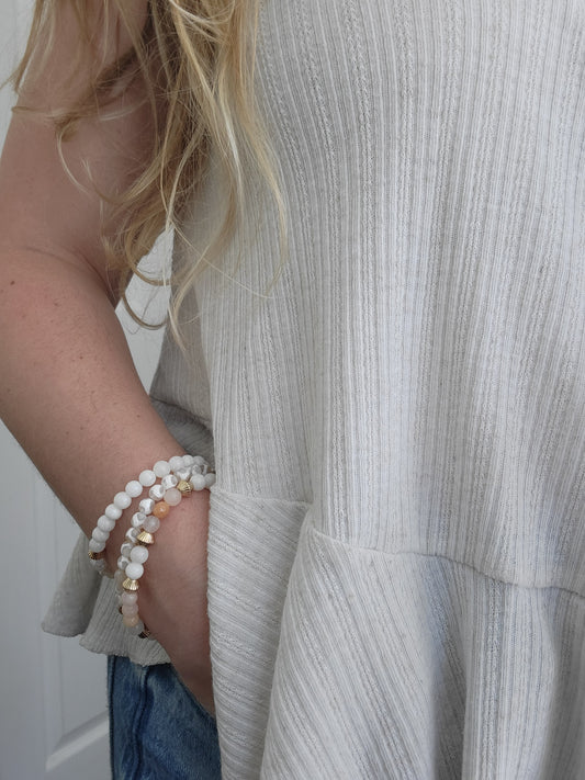 Adventurine, Lace Agate & Mother of Pearl Bracelet Stack (3)