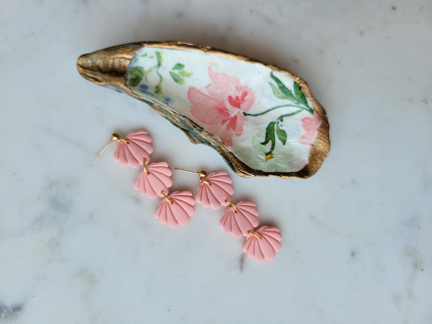 Seashell Long Dangles: Peachy Pink