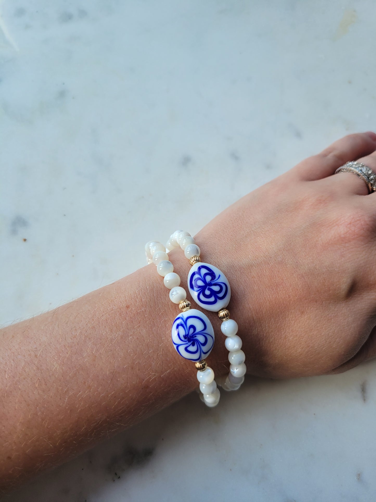 Blue & White Ceramic & Mother of Pearl
