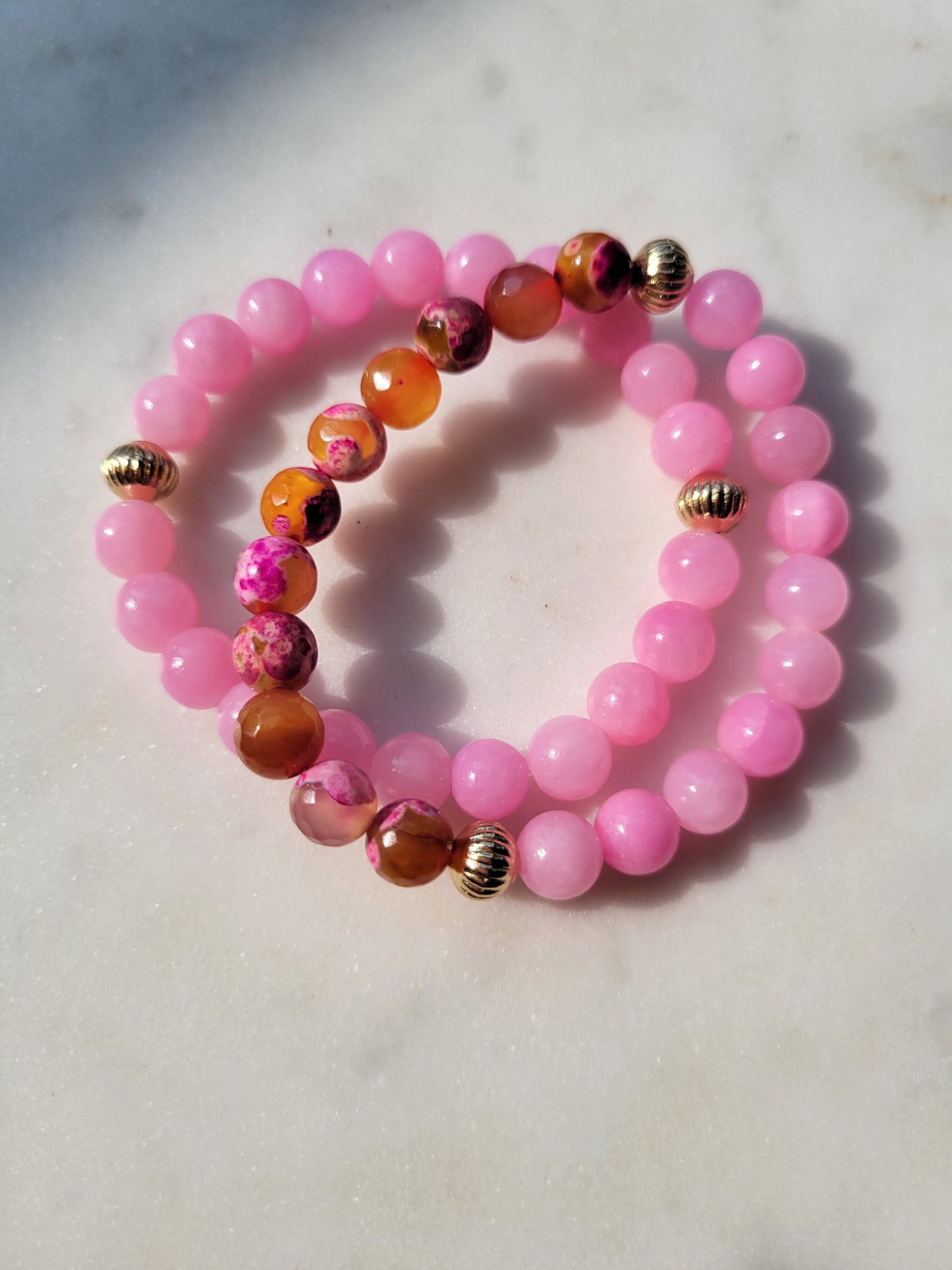 Lemonade Pink Jade Beaded Bracelet