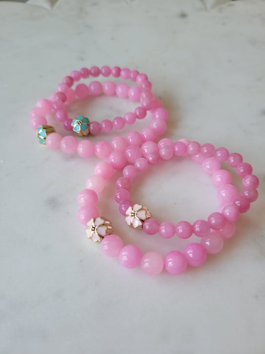 Flower Stretchy Bracelet: Pink Jade