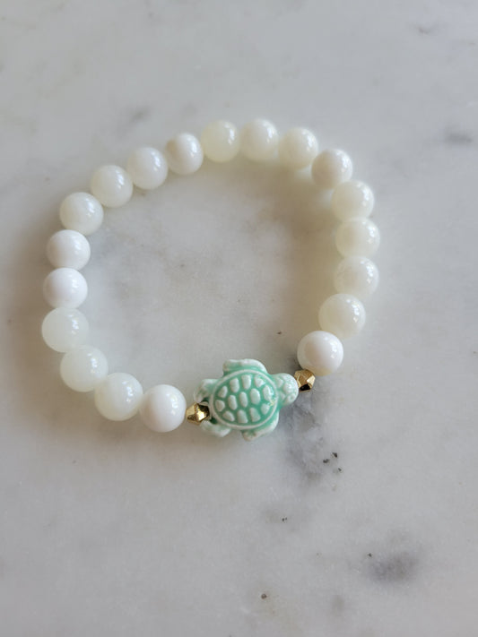 Teal Turtle & Shell Beaded Bracelet