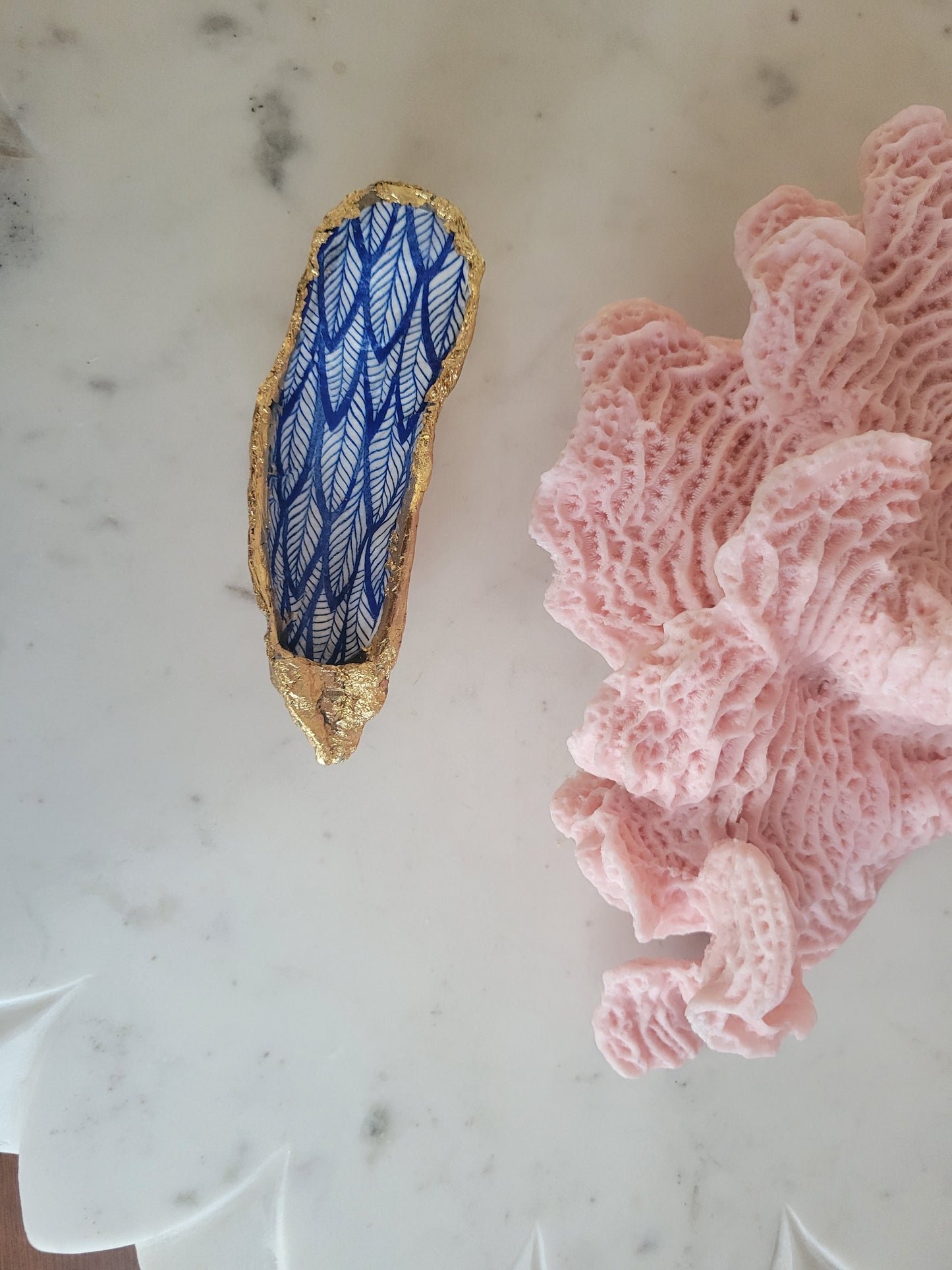 Oyster Shell Trinket Dish: Blue and White