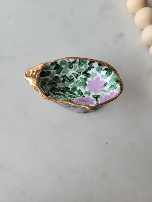 Oyster Shell Ring Dish: Handpainted Florals; Tiny